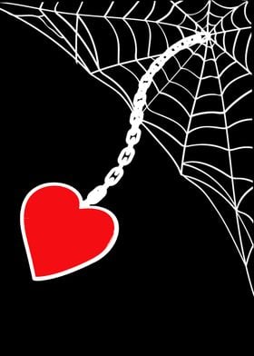 red heart in spider web