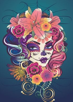 Calavera woman and flowers