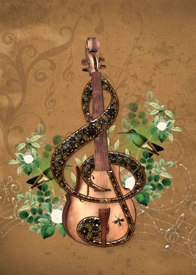 Violin with clef and flowe