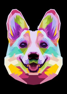 colorful corgi dog head 