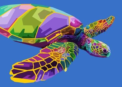 colorful turtle floating 