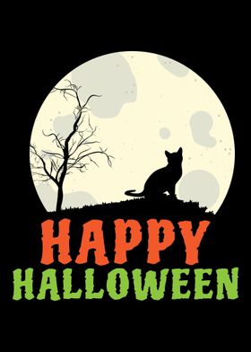 Cat Happy Halloween Moon