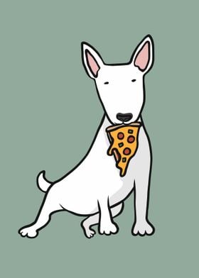 Bull Terrier dog eat pizza