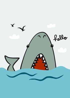 Shark say hello cartoon 