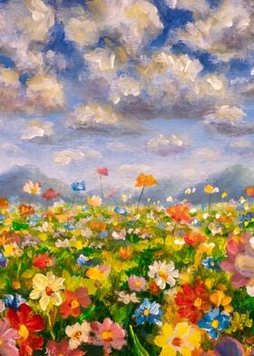 Flower field in the mounta