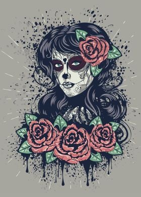 Day of Dead Girl and Roses