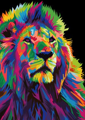 colorful lion on pop art 