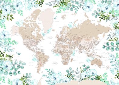 Leanne floral world map