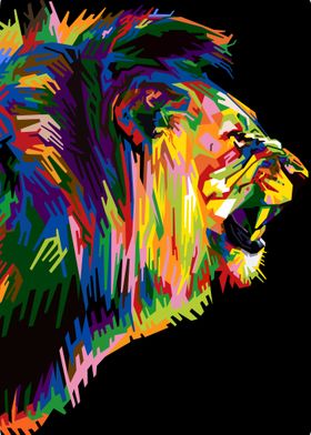 colorful lion on pop art