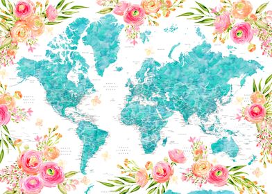 Halen floral world map