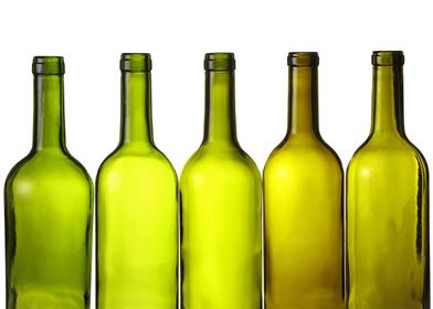 Green empty wine bottles
