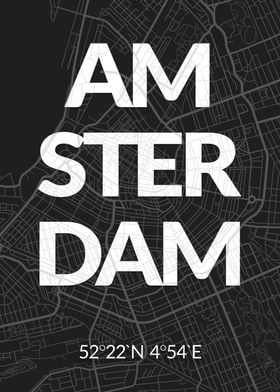 Amsterdam Black City Map