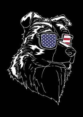 Border Collie Dog USA Flag