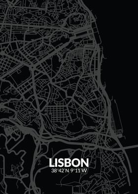 Lisbon Black Map