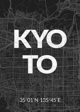 Kyoto Black Map Typography