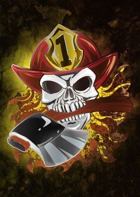 Fireman Skull Ax Art