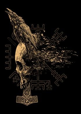 Skull with Crow and