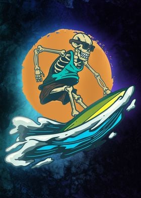 Skeleton on a Surfboard