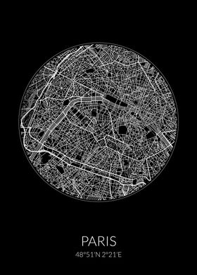 Paris City Map Black