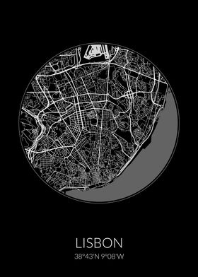 Lisbon City Map Black