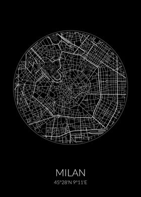 Milan City Map Black