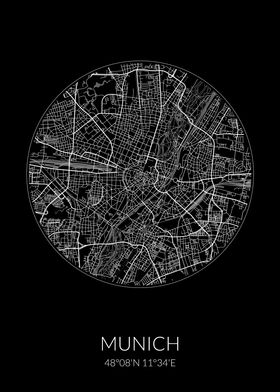Munich City Map Black