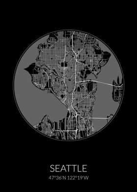 Seattle City Map Black