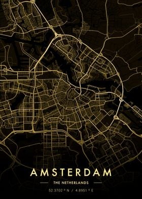 Amsterdam City Map Gold