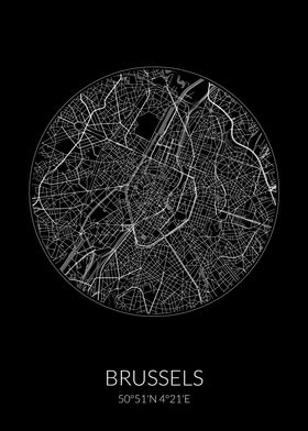 Brussels City Map Black