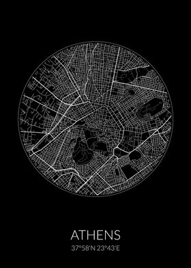 Athens City Map Black