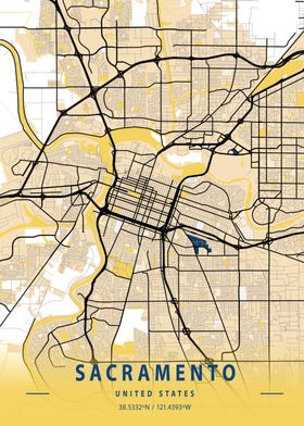 'Sacramento Yellow City Map' Poster by Tien Stencil | Displate