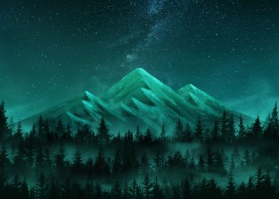 Snow Mountain at Night