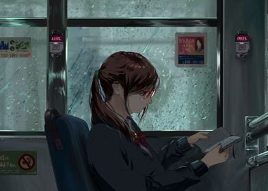 Anime girl reading a book