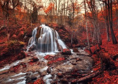 Autumn forest waterfall