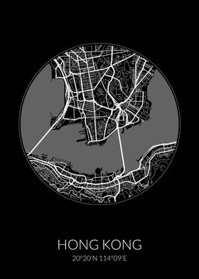 Hong Kong City Map Black