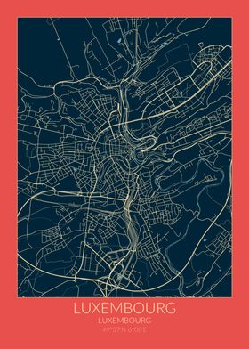 Luxembourg Map Red Blue