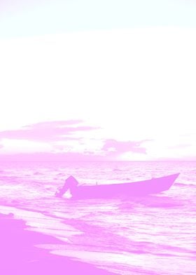 Pink Boat Sea Poster