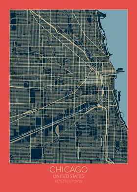Chicago Map Red Blue