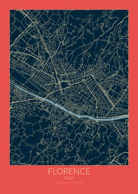 Florence Map Red Blue