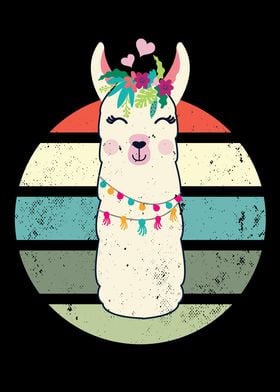 Cute Kawaii Llama Retro