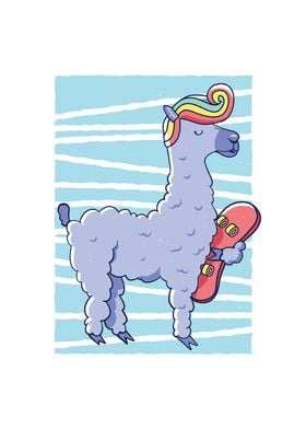 Skating Llama Alpaca Gift