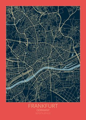 Frankfurt Map Red Blue