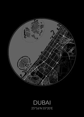Dubai City Map Black