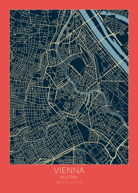 Vienna Map Red Blue