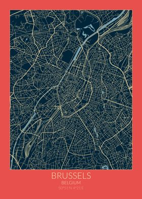 Brussels Map Red Blue