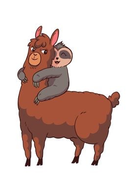 Cute Kawaii Sloth on Llama