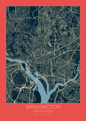 Washington Map Red Blue