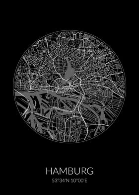 Hamburg City Map Black