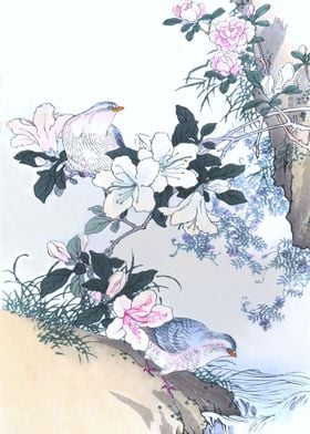 Doves And Azalea Flowers