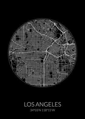Los Angeles City Map Black